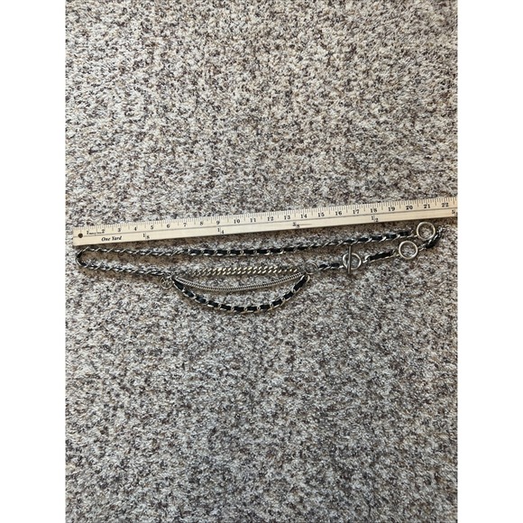 MICHAEL KORS New MK Logo Chain Leather Belt Black Silver 3 Layers On Front 42" - Picture 5 of 6